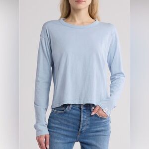Rag & Bone Slub Cropped Tee Light Blue Long Sleeve Minimal Organic Cotton S